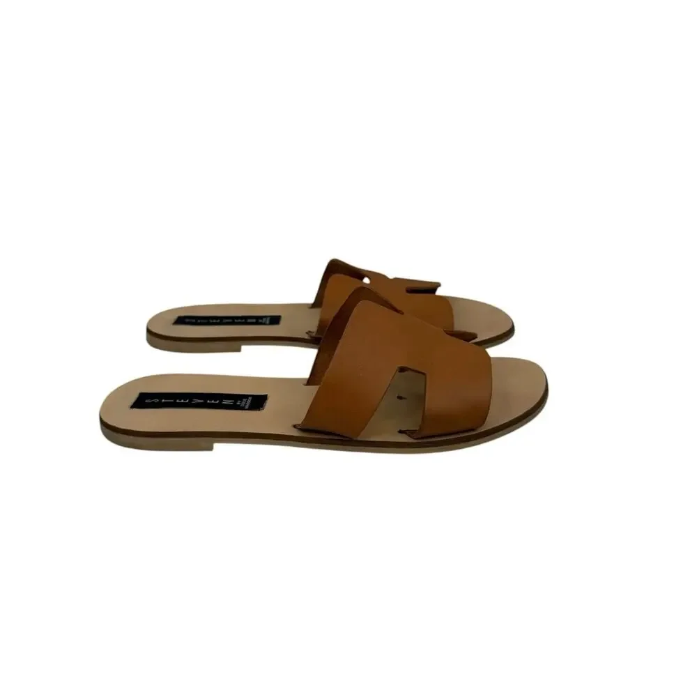 Steven By Steve Madden Greece Cognac Leather Slide Sandals Flat Women’s Sz 8.5